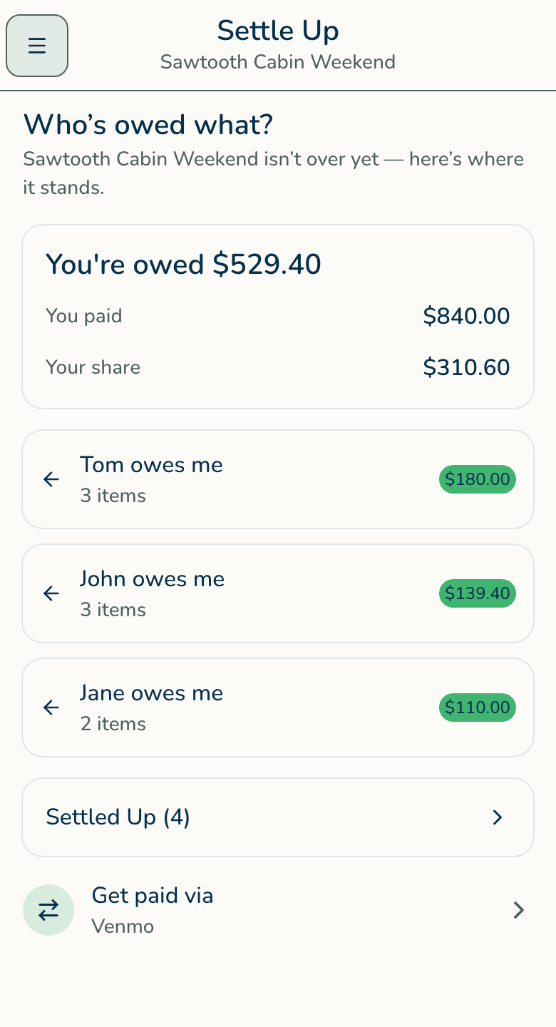 Settle up: who's owed what, and the few payments that square everyone